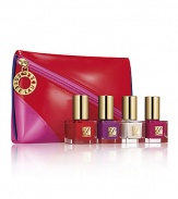 Master the art of nails with these 4 vibrant shades, Purple Passion, Berry Hot, Porcelain and Pure Red. This gift collection includes a modern, color-block case with Pure Color Nail Lacquer - the perfect stocking stuffer. 