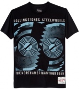 Go for spin in some vintage rock style with this Steel Wheels Rolling Stones t-shirt.