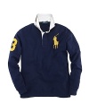 A classic rugby is updated with heritage details for an always-preppy look.