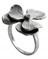 Tropically trendy. Fossil's floral-theme ring shines with the addition of a clear crystal detail at center. Crafted in vintage silver tone mixed metal. Size 7.