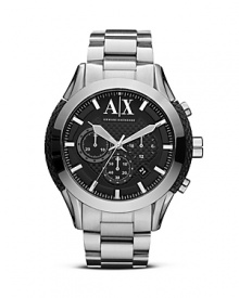 This gleaming watch from Armani Exchange is a solid piece of fashion hardware. Crafted of stainless steel, it features chronograph movement for an uptick in stylish practicality.