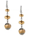 Very versatile. With their two-tone bronze and silver coloring, Kenneth Cole New York's cherry bead linear drop earrings are easy to incorporate into your wardrobe. Made in hematite tone mixed metal. Approximate drop: 2-1/3 inches.