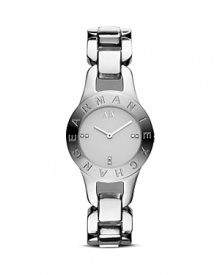 Armani Exchange perfects sleek style with this slim-profile watch. If understated, a logo-engraved bezel and inset crystals lend fashion-forward flair.