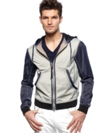 Layer up your look with this hooded jacket from Armani Jeans.