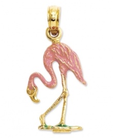 Add a taste of the tropics. This petite, pink flamingo charm features an intricate, carved design in 14k gold. Chain not included. Approximate length: 1 inch. Approximate width: 2/5 inch.