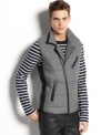 Look sharp, stay warm in this sleek Bar III quilted moto vest.