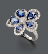 Breathe new life into your look with this beautiful bloom. Effy Collection ring features a stunning flower crafted in 14k white gold with pear-cut sapphire petals (3-1/10 ct. t.w.) and sparkling diamond surroundings (3/8 ct. t.w.).