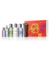 Travel is all wrapped up. When you're embarking on a journey, this refreshing six piece collection for body, skin and senses is vital. Concentrated plant and mineral actives and high-impact aroma oils, including cempaka leaf oil, ardeche ambrusca grapeleaf, Chinese yuan zhi extract and malachite, help to refresh, hydrate and soothe at every stage of your trip. This in-flight friendly travel set comes complete with a clear travel bag. Made in England. 