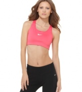 This sports bra from Nike offers comfort for your workout, thanks to an improved fit and Dri-Fit fabric that wicks moisture. Check out the matching pants for a high-performance gym ensemble!