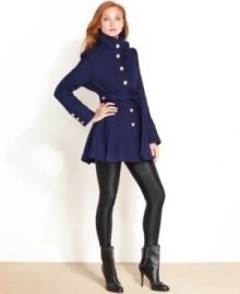 A little bit military-inspired, a lot chic: Bebe's flared wool-blend coat makes a striking impression all winter long!