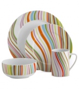 Make waves with the psychedelic stripes of Marble Swirl dinnerware by Echo Design. Bright, fun colors in everyday porcelain bring new energy to casual dining areas.