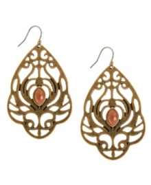 Patterned perfection. These Lucky Brand drop earrings feature an intricate openwork design with a plastic bead at the center. Set in gold tone mixed metal. Approximate drop: 2 inches.