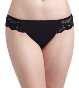 THE LOOKCenter bow at low-rise waistbandFloral lace side panelsTiny, bright bow at center frontFlattering thong designTHE MATERIALPolyester/spandexPartially linedCARE & ORIGINHand washImported