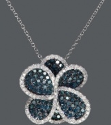 Draw attention to your neckline in this beautiful bloom. Bella Bleu by Effy Collection's stunning pendant features an intricate floral shape with round-cut blue diamond petals (1-1/8 ct. t.w.) trimmed by sparkling white diamonds at the edges (3/8 ct. t.w.). Setting and chain crafted in 14k white gold. Approximate length: 18 inches. Approximate drop: 3/4 inch.