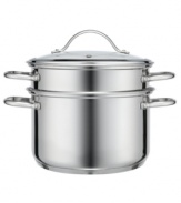 Versatile stovetop solutions are the key to culinary success. This magnificent multi-pot is a true multi-tasker, changing from stock pot to steamer to pasta cooker with a quick switch of insert. Limited lifetime warranty. (Clearance)