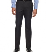 You'll have no problem taking care of business in these versatile flat-front striped dress pants from Perry Ellis.