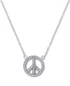 Give peace a chance! Studio Silver's symbolic statement pendant features a cut-out peace sign shape with a unique textured surface. Set in sterling silver with rhodium plating to prevent tarnishing. Approximate length: 16 inches + 2-inch extender. Approximate drop: 1/2 inch.