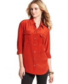 A bright silk blouse is this season's must-have. Vince Camuto's latest top makes easy work of dressing stylishly.