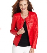 Rev up chilly days with Ellen Tracy's quilted faux-leather jacket!