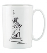 Set the table with a new point of view. Etched with Lady Liberty, the New York accent mug brings big city style to the understated elegance of Tin Can Alley dinnerware.