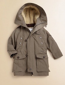 Triple the warmth and comfort, this 3-in-1 parka has a hooded, fuzzy-lined top layer, plenty of pockets and a drawstring waistband