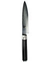 Now it's easy to eat your fruits & veggies-core & peel them with this on-point knife. Crafted from stainless steel with an impenetrable steel core, this traditional Japanese blade features precision angling on each side, a full tang for incredible strength and balance and a D-shaped ebony handle that feels just right in your hand. Lifetime warranty.