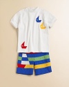 Say ahoy to this ultra-plush, pure cotton knit with sailboat appliqué.Ribbed crewneckShort sleeves with ribbed armbandsPullover styleCottonMachine washImported