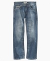 A light wash makes these slim-fit denim jeans from Request a perfect addition to his laid-back style.