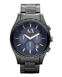 Keep everyone guessing with the unexpected colors of this classic sport chronograph by AX Armani Exchange.