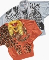 Metallic accents on these animal tees from Beautees give her style a sweet style complemented by a floaty, sequined scarf.