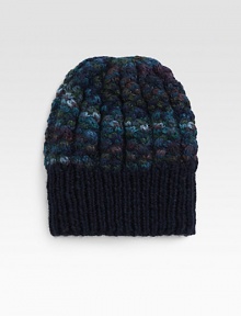 Hand-painted skull cap, cable knitted from baby alpaca with a ribbed trim.AlpacaSpot cleanMade in USA