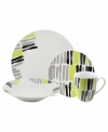 Set a table that's effortlessly cool with the Vibe dinnerware set. Contemporary porcelain segues flawlessly from oven to table with an abstract pattern in gray, black and green.