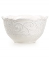 Revive the grace and charm of another era with Versailles Maison's Blanc Amelie cereal bowl. A rich pattern is entirely embossed on classic dinnerware finished with a soft white glaze and distressed detail.