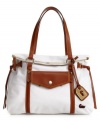 A relaxed shopper with perfectly posh accents. This must-see Dooney & Bourke design features an easy going nylon body with goldtone detailing and a front flap pocket.