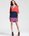 This candy-hued color block BCBGMAXAZRIA shift dress imbues your days with trend-right style, flaunting golden piping for a glamorous touch--just in time for the holidays.