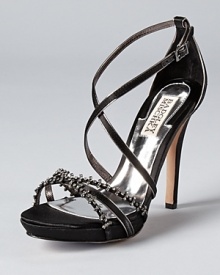 Spectral crystals dot the front of Badgley Mischka's Gelsey sandals, a shimmering design with effortless evening style.