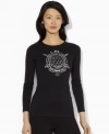 Ushering in the wintry weather, Lauren Ralph Lauren's beaded snowflake and Lauren Ralph Lauren crest with skis glamorously embellish a long-sleeved shirt crafted from cozy cotton jersey.