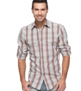 In a relaxed color palette, this plaid shirt from Alfani BLACK is more laid-back, less lumberjack.