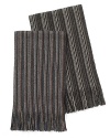 Pencil stripe, cashmere scarf with fringed ends.