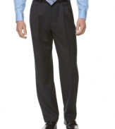 A true mainstay for a man's dressed-up look, the pinstripe pant goes with just about everything. This one features double reverse pleats at front, on-seam pockets at sides and button-through besom pockets on back. Extendable waistband. Cuffed bottoms.