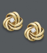 Symbolic sparkle. These sweet stud earrings by Wrapped in Love feature an everlasting knot design with a central, round-cut diamond (1/10 ct. t.w.). Set in 14k gold. Approximate diameter: 4/10 inch.