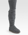 Cable-knit cotton in an optional over-the-knee design with a soft suede heel and sheepskin-covered insole. Foam heel, 1 (25mm)Shaft, 23Leg circumference, 12Cable-knit cotton and suede upperPull-on styleFoam soleSheepskin-covered insoleMade in USA