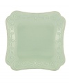 With fanciful beading and a feminine edge, Lenox French Perle square plates have an irresistibly old-fashioned sensibility. Hardwearing stoneware is dishwasher safe and, in an ethereal ice-blue hue with antiqued trim, a graceful addition to any meal. Qualifies for Rebate