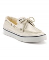 High quality fabrics make the Bahama boat shoes by Sperry Top-Sider a treat for your feet. They feature a mini lace-up closure, rust-proof eyelets and a non-marking rubber outsole.