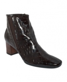 The square-toe shape and low stacked heel of Bandolino's Amaze ankle boots yield a sturdy, practical sensibility. Available in leather or croc-embossed patent leather styles, you'll be amazed by their enduring quality and comfort!