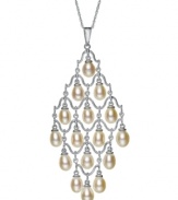 Illuminate your look. This exquisite chandelier pendant is adorned with cultured freshwater pearls (6-6-1/2 mm). Necklace crafted in sterling silver. Approximate length: 18 inches. Approximate drop: 2-1/4 inches.