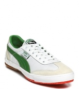 Other kicks will envy these streamlined PUMA sneakers, featuring lush green suede stripes and color-pop neon soles.