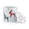 Perfect for holiday entertaining, this charming reindeer-accented cookie jar is the perfect place to store cookies for Santa.