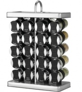 Inspired by the neat, tasteful organization of wine racks, this space-saving structure sits flush against the wall, providing immediate access to 20 extraordinary herbs and spices. Limited lifetime warranty.