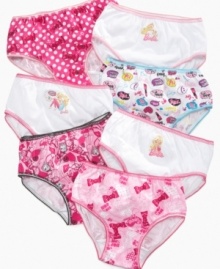 Enough to add variety to every day of the week, this seven-pack of Barbie underwear is comfy and cute.